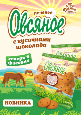 Новинка! Любимое овсяное печенье с кусочками шоколада в яркой фасовке!